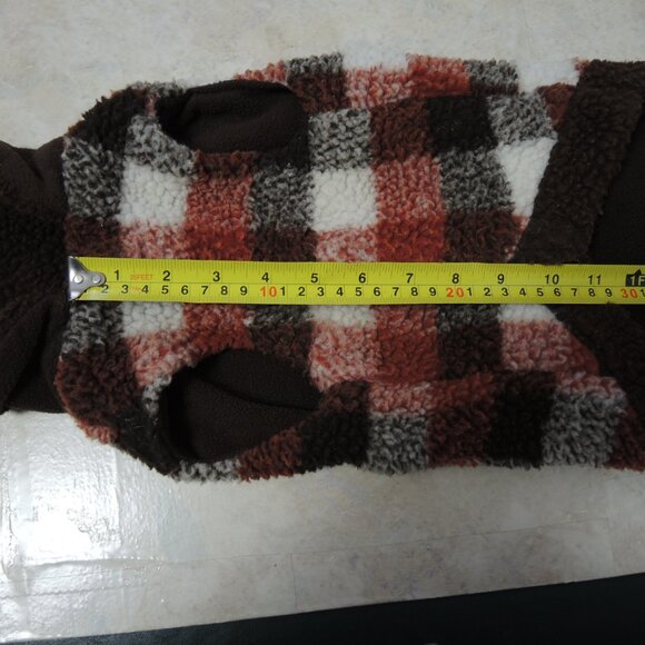 Dog Thick Fleece Coat w/ Pockets Rust Red, Brown & Ivory Check Pattern Size S/M - Picture 11 of 14